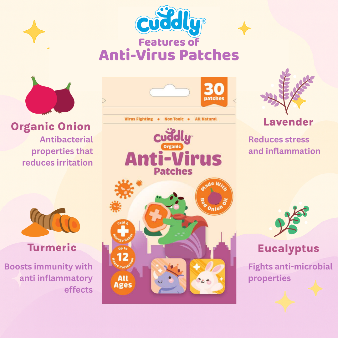 Cuddly Anti-Virus Red Onion Patches (30pcs) for Kids & Adults, Natural Immunity, Drug Free