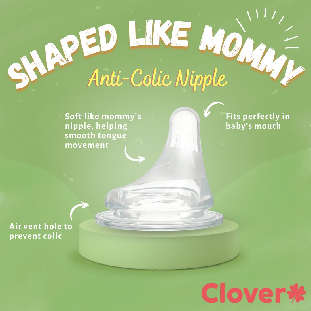 [Buy 1 Take 1] Clover Anti-Colic Baby Bottle 6oz 180ml with Shaped Like Mommy Off Center Nipple