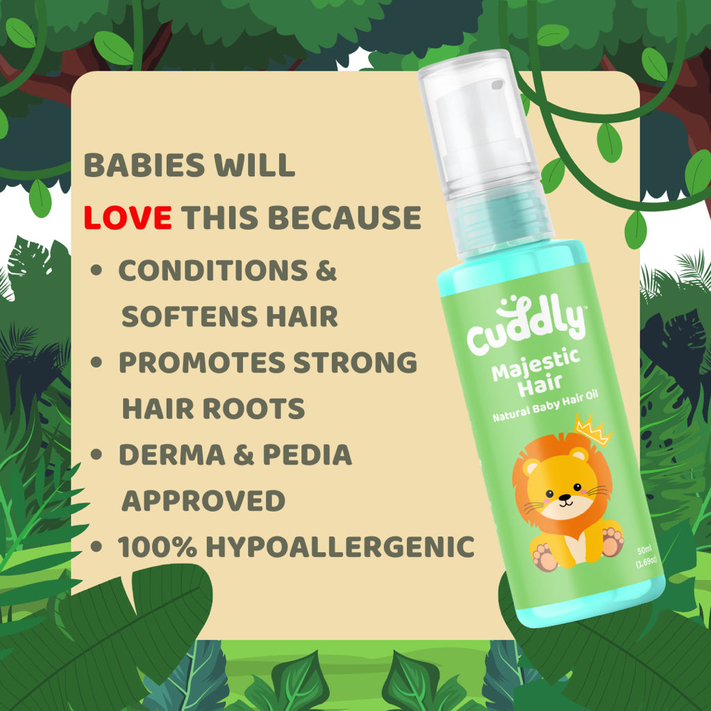 Cuddly Majestic Hair Natural Baby Hair Oil (50ml) with Castor Oil for Healthy and Strong Hair