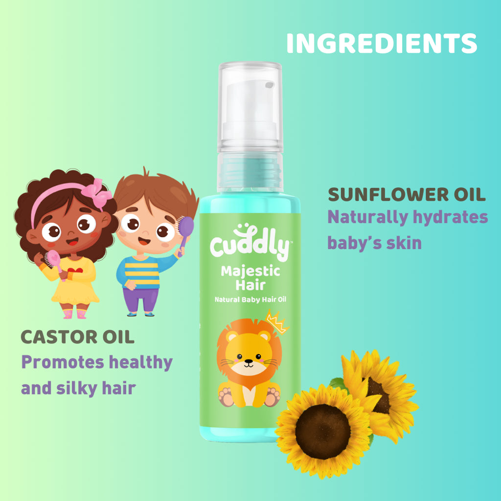 Cuddly Majestic Hair Natural Baby Hair Oil (50ml) with Castor Oil for Healthy and Strong Hair