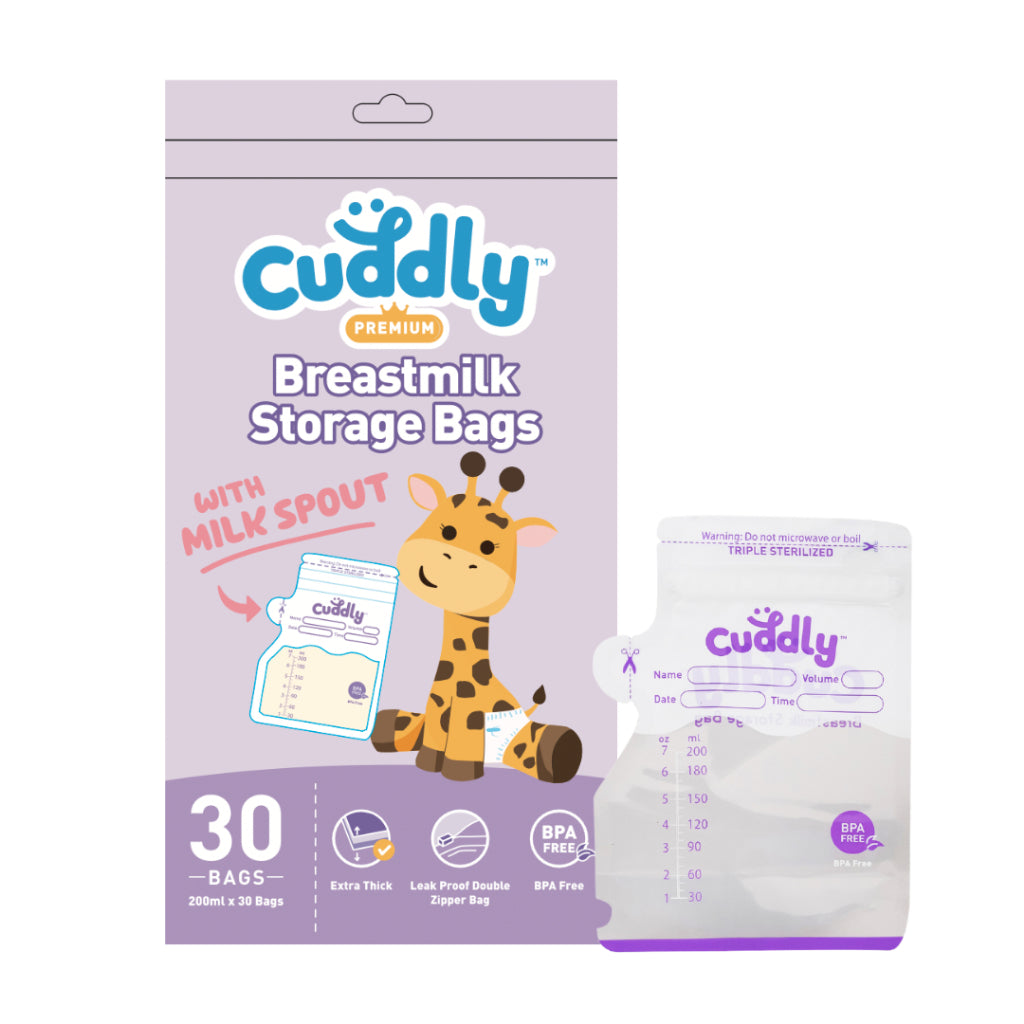 Cuddly Premium Extra Thick Breastmilk Storage Bag with Spout 200mL (30 Bags per Pack)