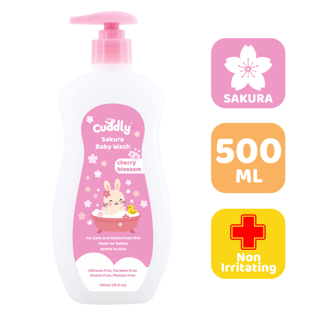 Cuddly Baby Wash Hair & Body Wash 500ml Cherry Blossom Scent Extra Gentle Care for All Skin Types
