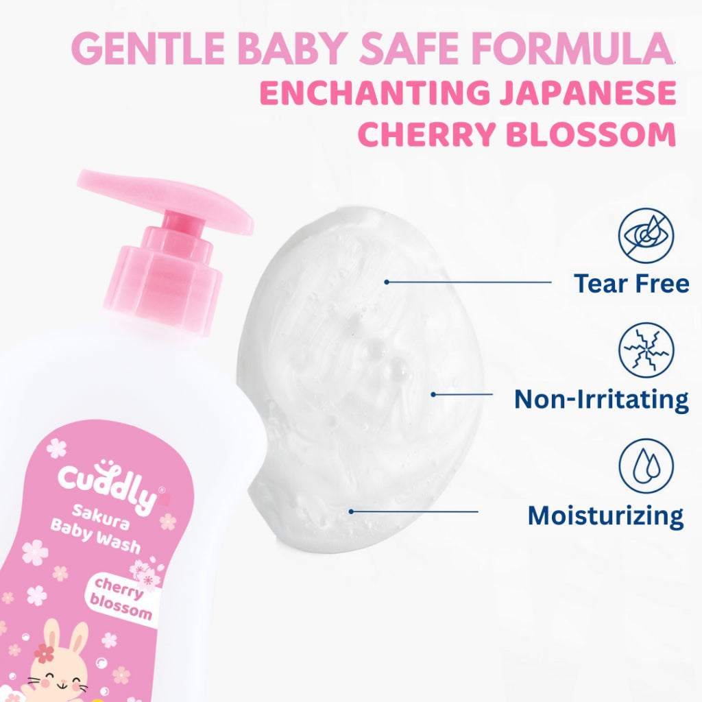 Cuddly Baby Wash Hair & Body Wash 500ml Cherry Blossom Scent Extra Gentle Care for All Skin Types