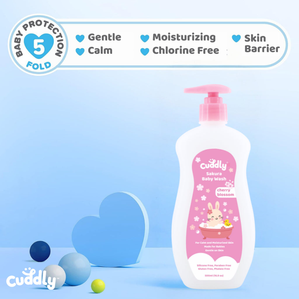 Cuddly Baby Wash Hair & Body Wash 500ml Cherry Blossom Scent Extra Gentle Care for All Skin Types