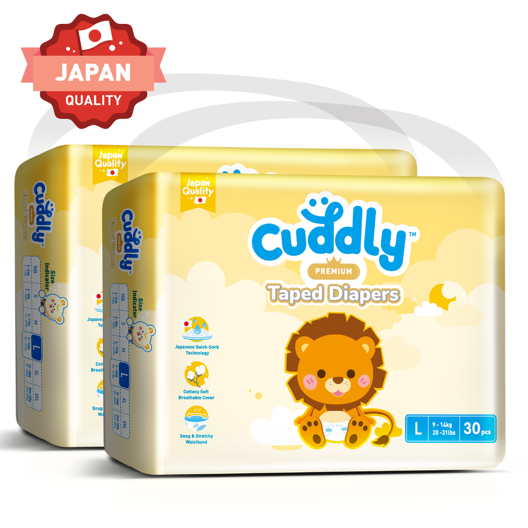 NEW Cuddly Premium Tape Japanese Baby Diaper LARGE - 60pcs