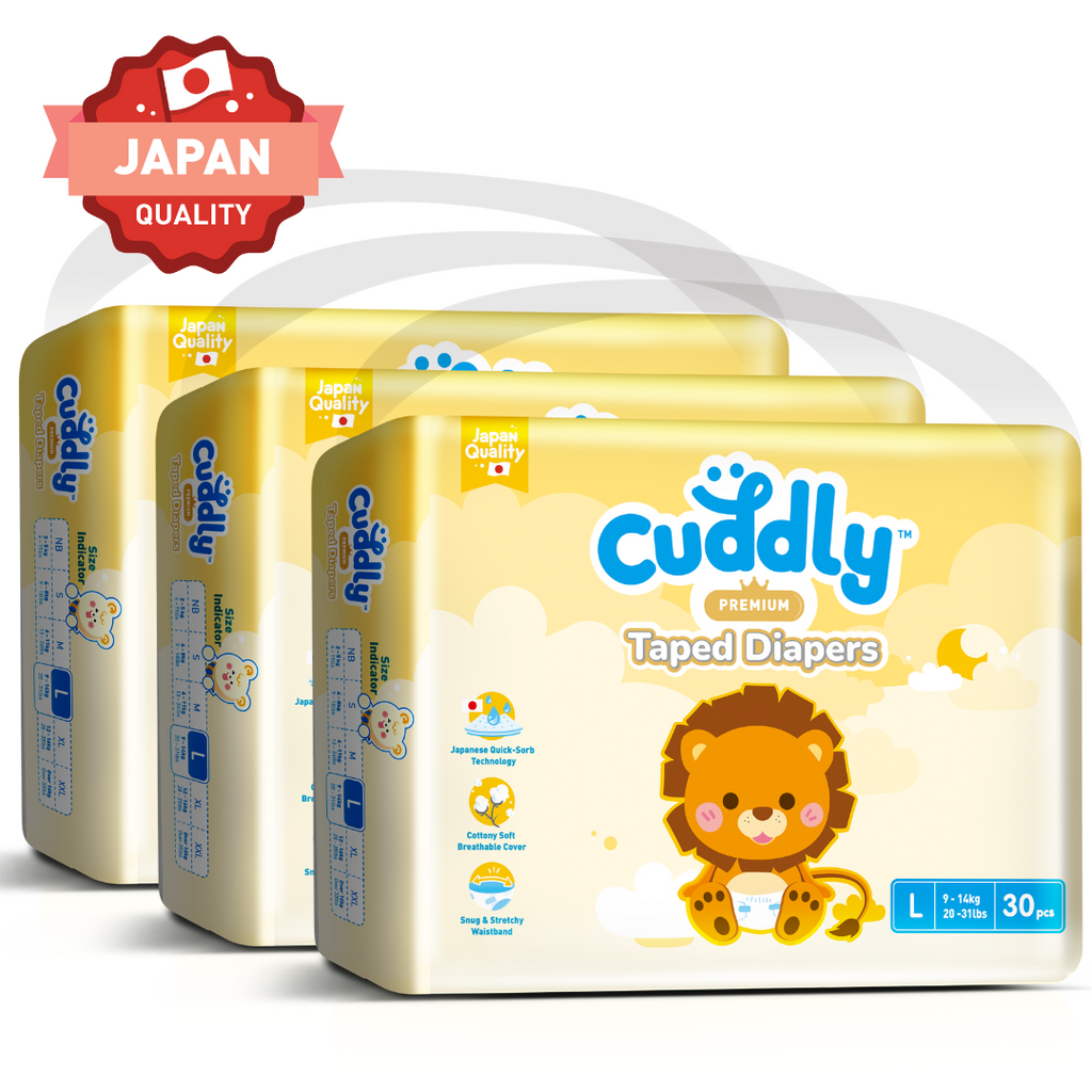 NEW Cuddly Premium Tape Japanese Baby Diaper LARGE - 90pcs