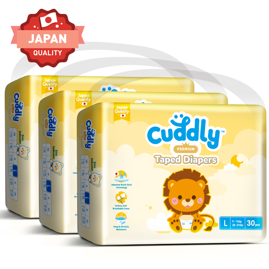 NEW Cuddly Premium Tape Japanese Baby Diaper LARGE - 90pcs