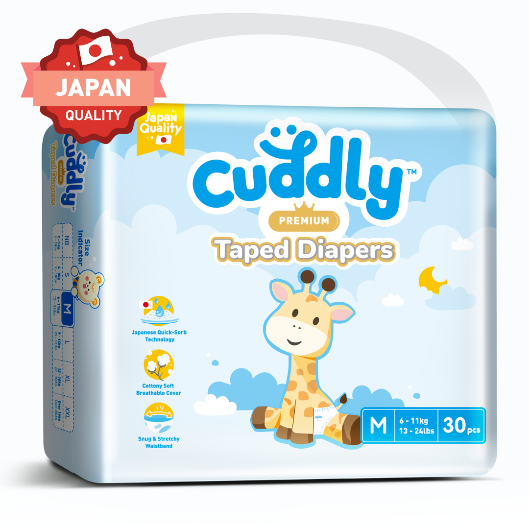 NEW Cuddly Premium Tape Japanese Baby Diaper MEDIUM - 30pcs