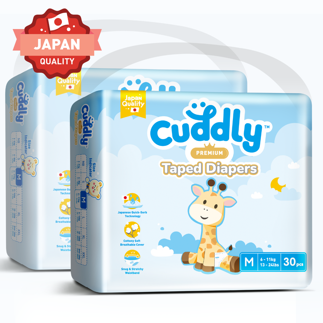 NEW Cuddly Premium Tape Japanese Baby Diaper MEDIUM - 60pcs