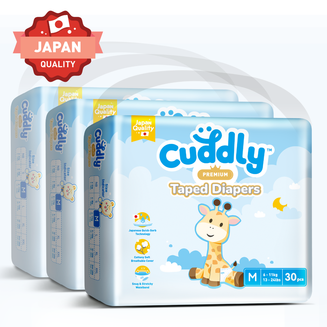 NEW Cuddly Premium Tape Japanese Baby Diaper MEDIUM - 90pcs