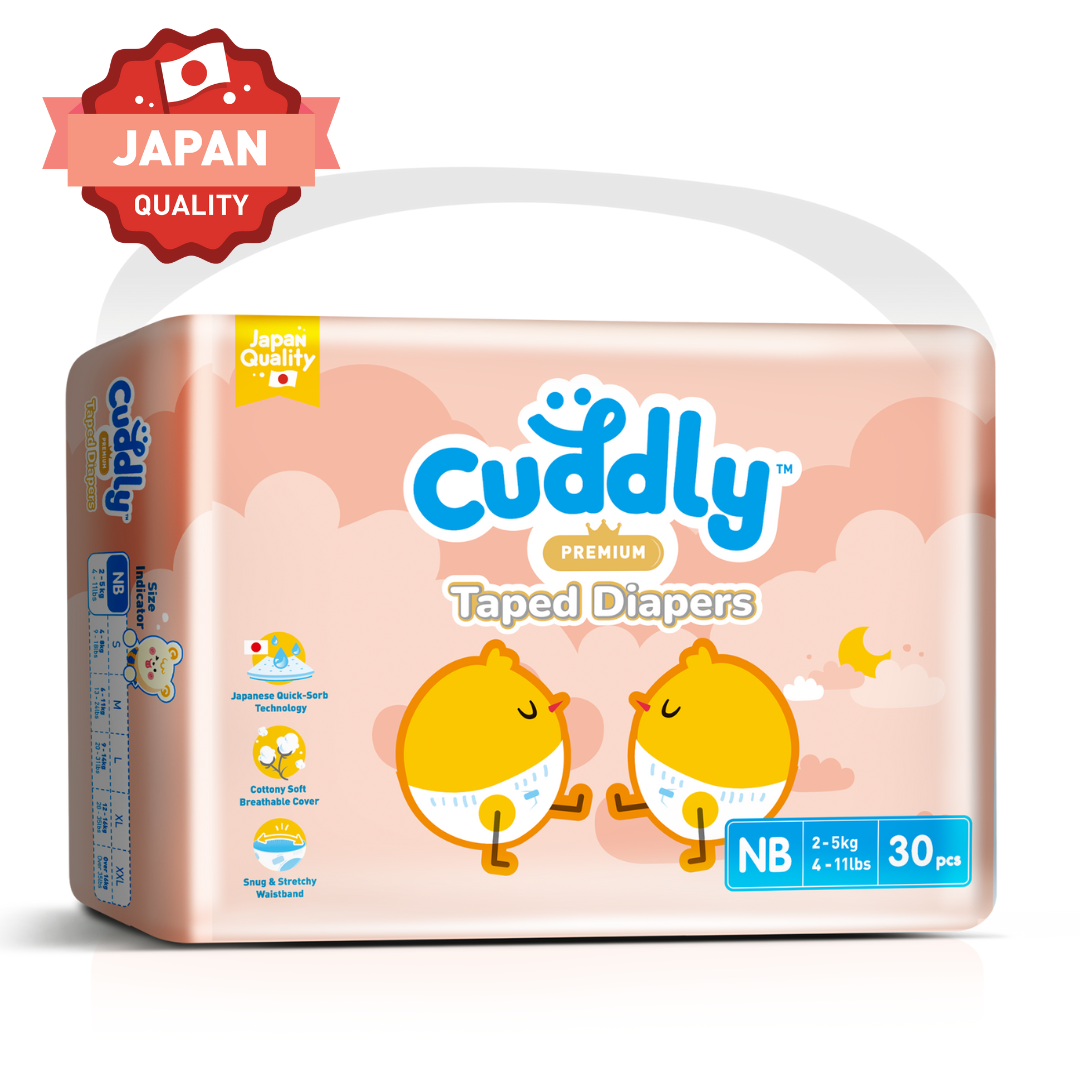 NEW Cuddly Premium Tape Japanese Baby Diaper NEWBORN - 30pcs